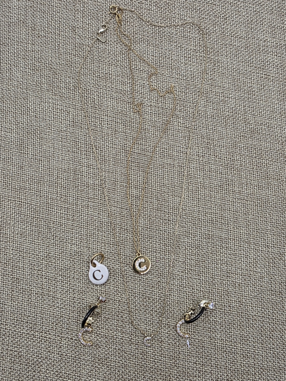 Gold Initial 'C' Pendant Necklaces and Earring Set - Women Jewelry